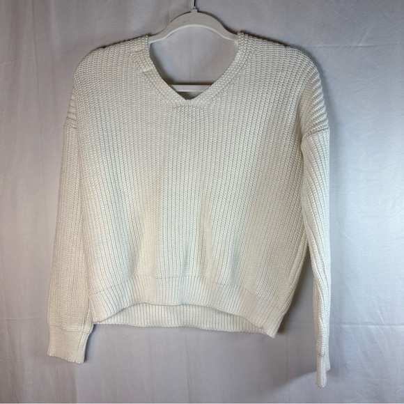 Poof Apparel Women's V-Neck Sweater in Off White - Picture 6 of 10